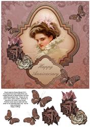 Vintage Lady in Frame 8x8 Decoupage Card 4 - Pink & Plum