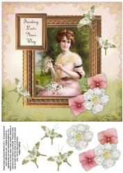 Vintage Lady in Frame 8x8 Decoupage Card 7 - Pink & Green