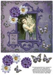 Vintage Lady in Frame 8x8 Decoupage Card 9 - Purple & Green