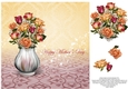 Vase of Roses 8x8 Decoupage Card - Happy Mothers Day - Red & Yellow