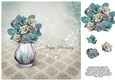 Vase of Roses 8x8 Decoupage Card - Happy Birthday - Teal & Cream