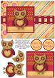 Hootie Owl Decoupage Card Front - Red & Beige