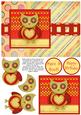 Hootie Owl Decoupage Card Front - Red & Yellow