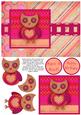 Hootie Owl Decoupage Card Front - Raspberry & Peach