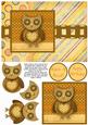 Hootie Owl Decoupage Card Front - Brown & Yellow