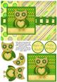 Hootie Owl Decoupage Card Front - Green & Beige