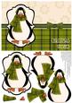 Prim Penguin Decoupage Card Front - Olive Green