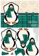Prim Penguin Decoupage Card Front - Teal