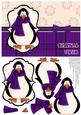 Prim Penguin Decoupage Card Front - Purple
