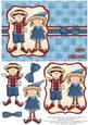 Elves Happy Christmas Decoupage Card - Red & Blue