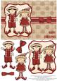 Elves Happy Christmas Decoupage Card - Red & Beige