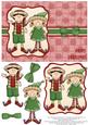 Elves Happy Christmas Decoupage Card - Red & Green 2
