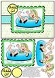 Inner Tube Girl - A5 Decoupage Card - Green & Cyan Blue