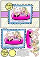 Inner Tube Girl - A5 Decoupage Card - Mauve, Pink & Blue