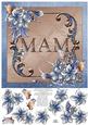 Winter Flowers 8x8 Decoupage Card - Mam - Blue and Brown