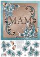 Winter Flowers 8x8 Decoupage Card - Mam - Aqua and Brown