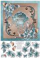 Christmas Winter Flowers 8x8 Decoupage Card - Aqua & Brown
