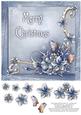 Merry Christmas Winter Flowers 8x8 Decoupage Card - Blue