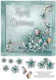 Merry Christmas Winter Flowers 8x8 Decoupage Card - Aqua