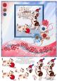 Dog & Cat Playing 8x8 Christmas Decoupage Card - Red & Blue