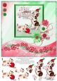Dog & Cat Playing 8x8 Christmas Decoupage Card - Red & Green