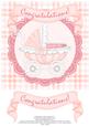 Congratulations Pram 8x8 Decoupage Card - Baby Girl - Pink
