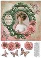 Vintage Lady in Frame 8x8 Decoupage Card 10 - Pink & Green
