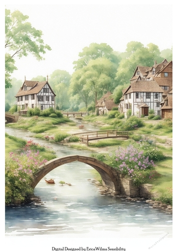 EW A4 Water Color Village 01