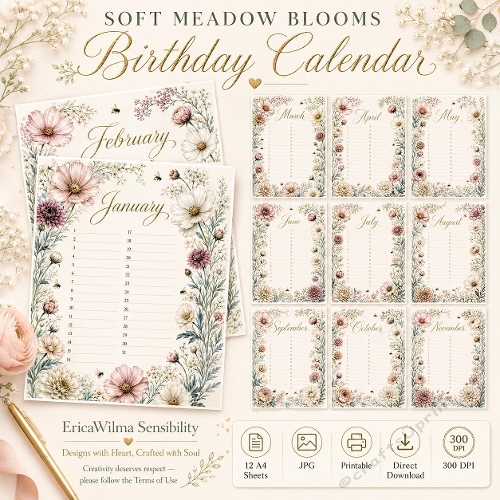EW AI Birthday Calander Soft Meadow Blooms 2026