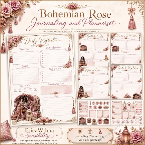 EW AI Journaling Planner set Bohemian Rose 2026