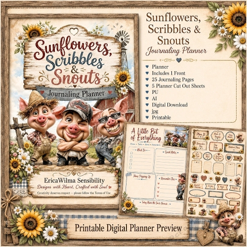 EW AI Sunflowers, Scribbles And Snouts - Journaling Planner 2026