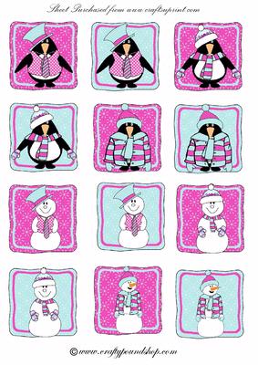 Pink & Blue Penguin & Snowmen