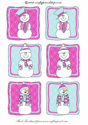 Pink and Blue Snowmen Toppers
