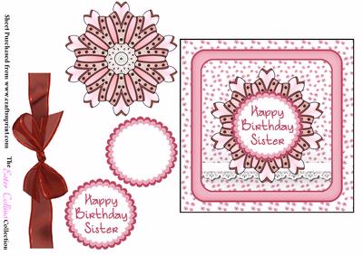 Square Happy Birthday Sister in Pink