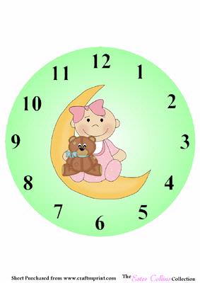 Baby Girl on Moon Clock Face