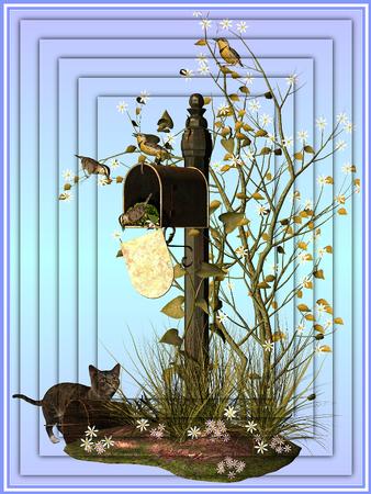 Cat at the Postbox A4 Pyramid