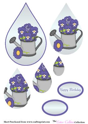 Blue Flowers in Watering Can Teardrop