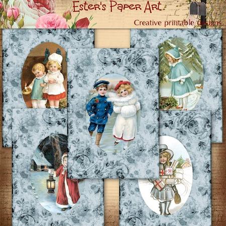 Vintage Christmas Card Fronts in Blue