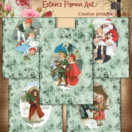 Vintage Christmas Card Fronts in Green