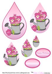 Pink Flowers in Watering Can Teardrop