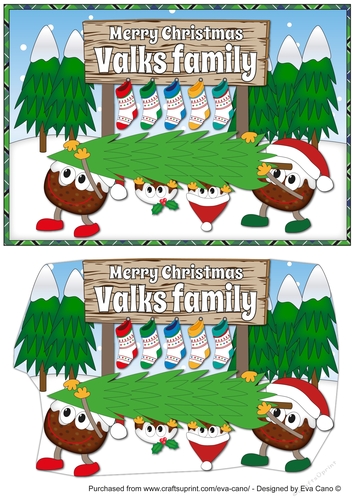 Crazy Christmas Puddings taking the Christmas Tree home and sign VALKS FAMILY