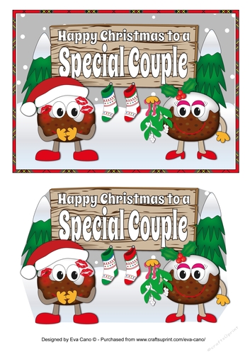 Crazy Christmas Pudding Couple with Mistletoe and sign SPECIAL COUPLE 5x7