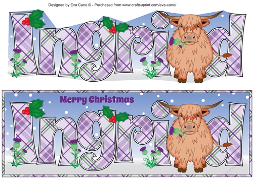 Christmas Highland Cow with thistle INGRID large dl