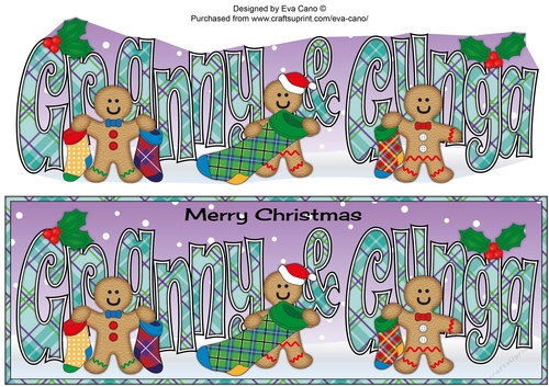 Gingerbread men with Christmas stockings GRANNY & GUNGA large dl