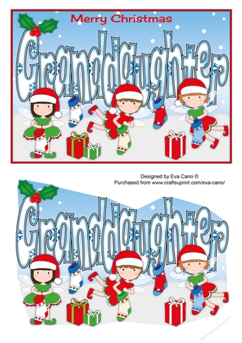 Christmas Fairies with Christmas Stockings GRANDDAUGHTER 5x7