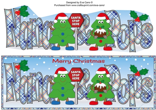 Crazy Christmas Trees with Christmas pudding & sign NANA & POPS large dl