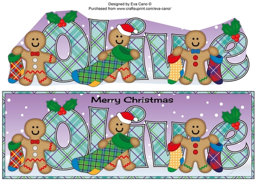 Gingerbread men with Christmas stockings OLIVE large dl