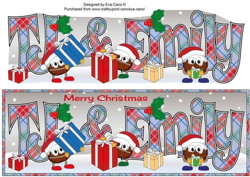 Crazy Christmas Puddings with presents TJ & EMILY large dl