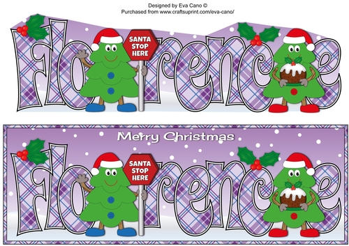 Crazy Christmas Trees with Christmas pudding & sign FLORENCE large dl