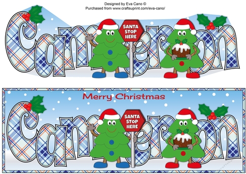 Crazy Christmas Trees with Christmas pudding & sign CAMERON large dl